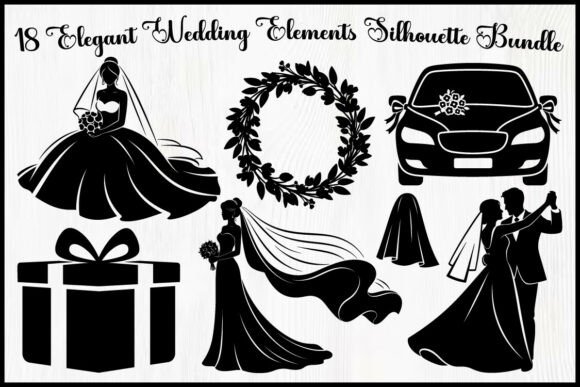 Download 18 Elegant Wedding Elements Silhouette - Wedding elements Collection