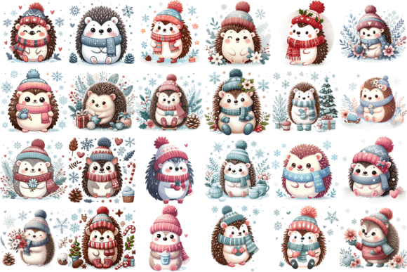 Download 24 Cute Winter Hedgehog PNG Bundle - Premium Resources