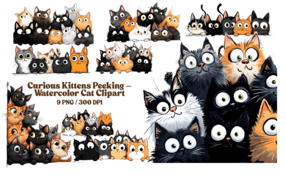 Download Curious Kittens Peeking – Watercolor PNG - Curious Collection
