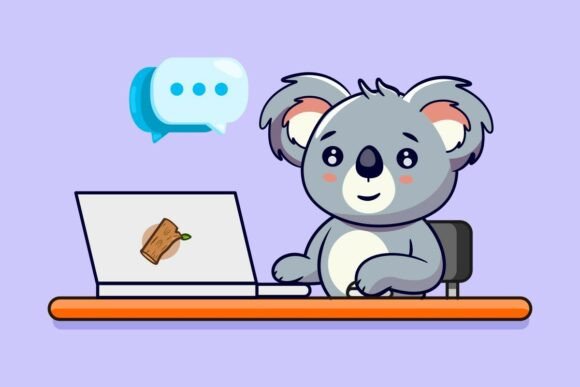 Download Cute Cartoon Koala Working on Laptop - Cartoon Collection