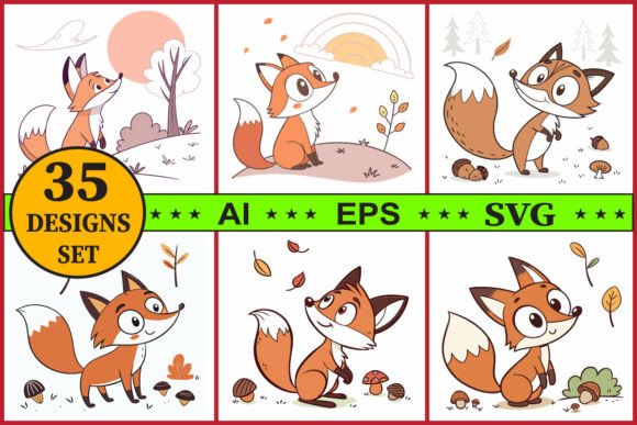 Download Fox Cartoon Vector Clipart Set - Cartoon Collection